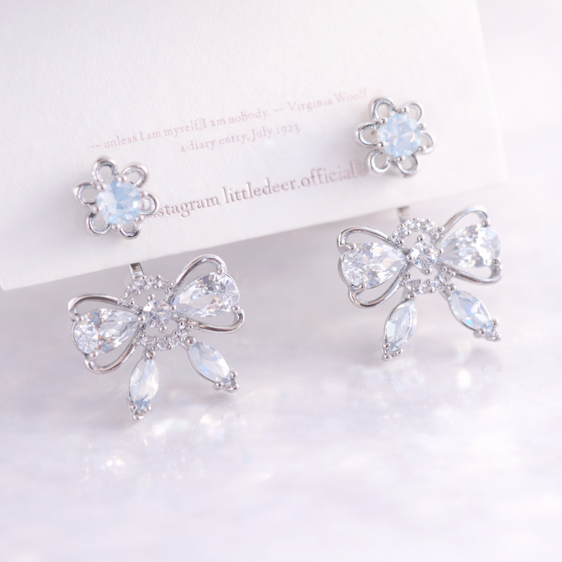Promise Ribbon Crystal 2wayピアス/イヤリング