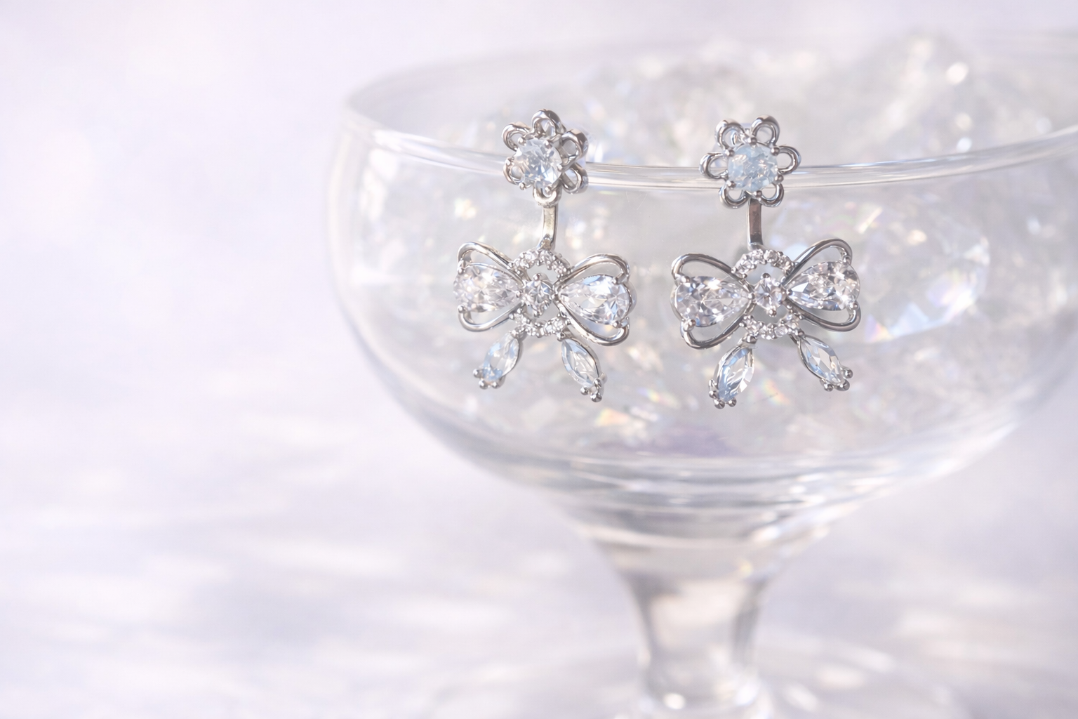 Promise Ribbon Crystal 2wayピアス/イヤリング