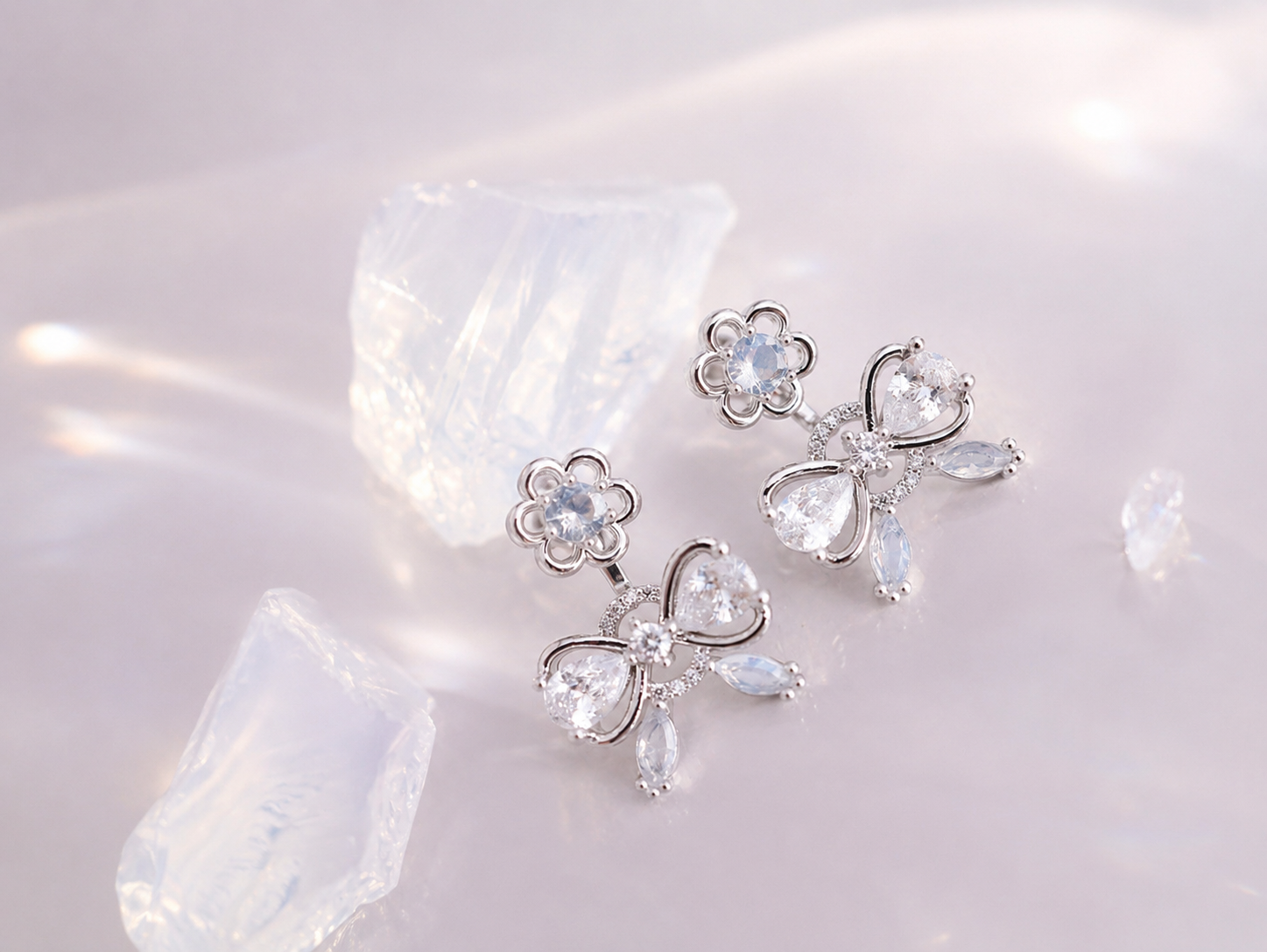 Promise Ribbon Crystal 2wayピアス/イヤリング