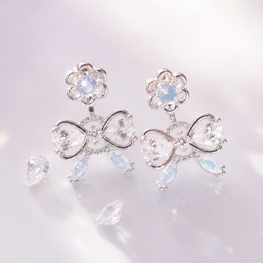Promise Ribbon Crystal 2wayピアス/イヤリング