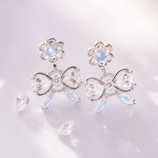 Promise Ribbon Crystal 2wayピアス/イヤリング